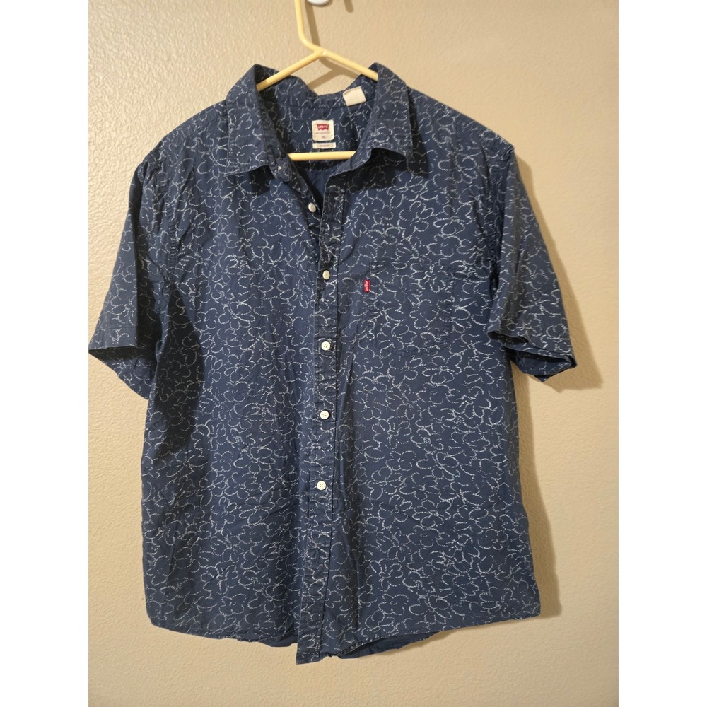 2 pk Mens Levis Navy Floral & Volcom Charcoal Grey Button Down Shirt Bundle XXL
